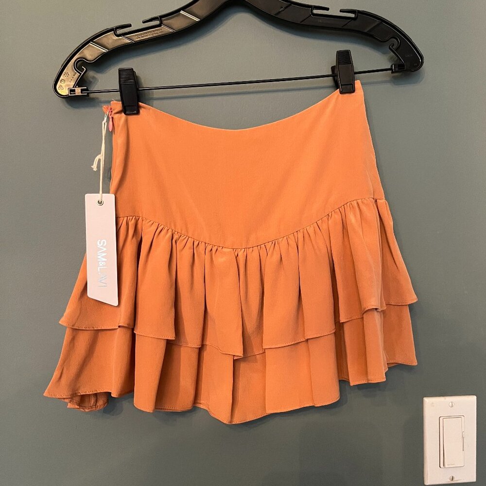 Sam & Lavi Mini Tiered Silk Skirt - Peach, XS